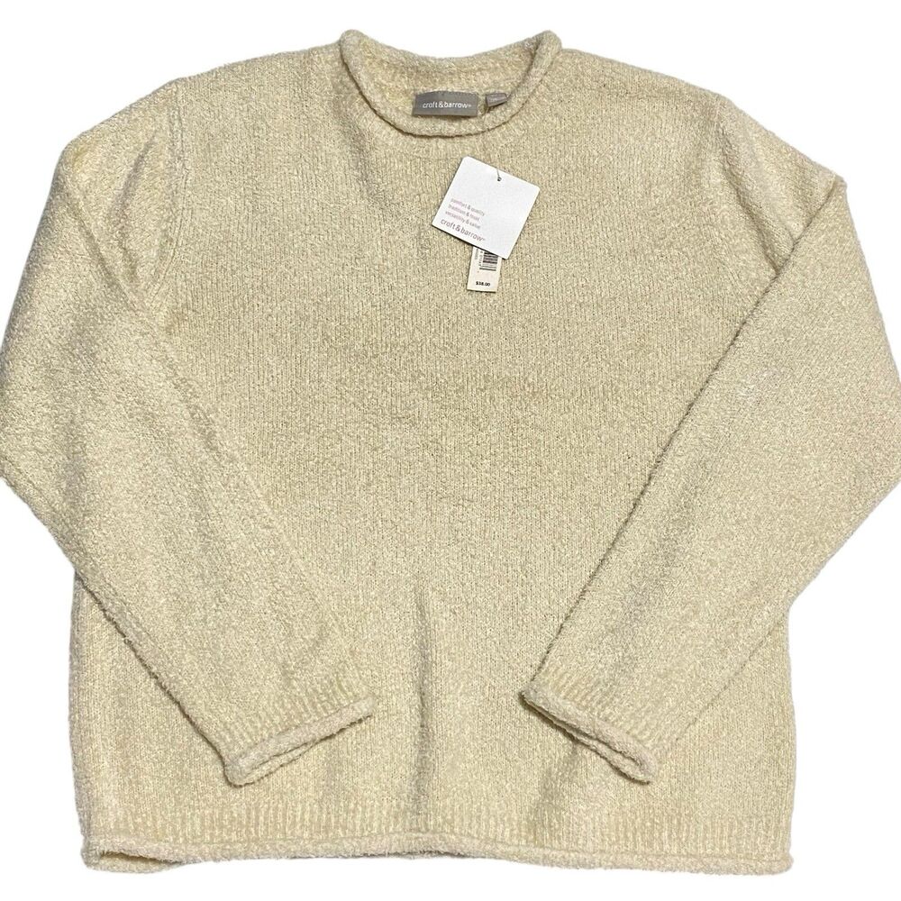 Charter Club Sweater Fuzzy Chenille Rolled Hem L Beige New Acrylic